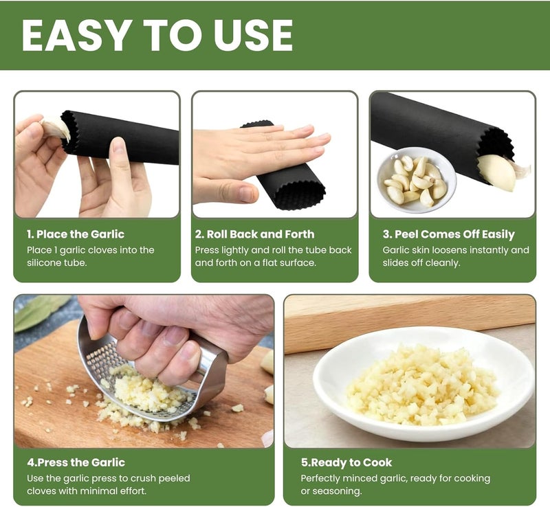 BOKKY Garlic Press Rocker 304 Stainless Steel Garlic Mincer & Crusher with Silicone Peeler and Cleaning Brush, Ergonomic Dishwasher Safe Garlic Chopper Kitchen Gadget for Seniors & Home Cooks - Image 3